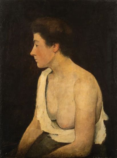 Eugène Laermans (1864-1940) 
Jeune femme de profil, 1936
Huile sur toile Signée en...