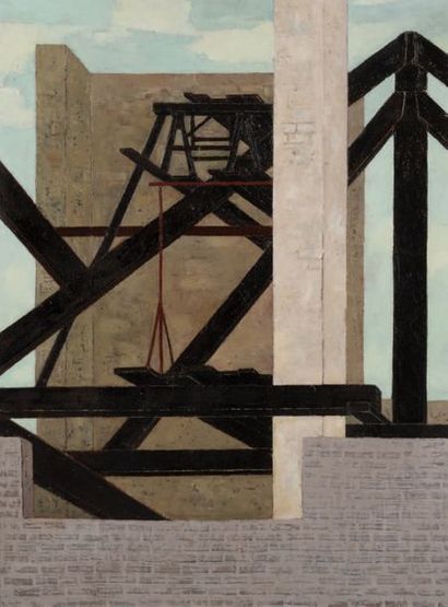 Léon NAVEZ (1900-1967) 
Construction
Huile sur toile Titrée au dos
H_79 cm L_59 ...
