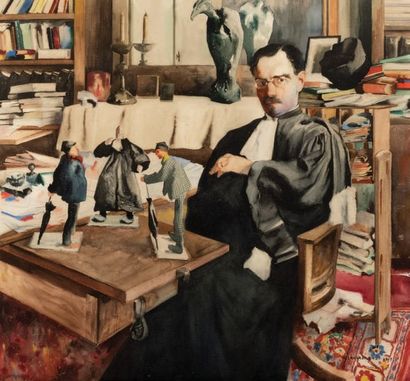 Maurice LANGASKENS (1884-1946) 
Portrait de l'avocat Jofé, 1919
Aquarelle sur papier
Signée...