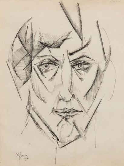 Peter ALMA (1886-1969) 
Visage de face, 1912
Encre de Chine sur papier
Signée et...
