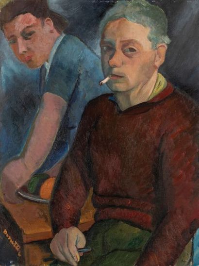 Jules De Sutter (1895-1970) 
Autoportrait à la cigarette
Huile sur toile Signée en...