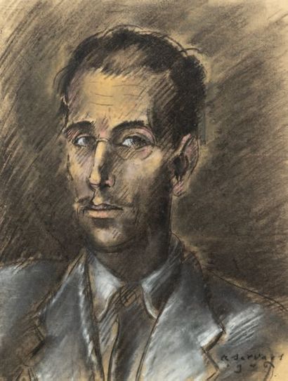Albert SERVAES (1883-1966) 
Autoportrait, 1946
Pastel et fusain sur papier
Signé...