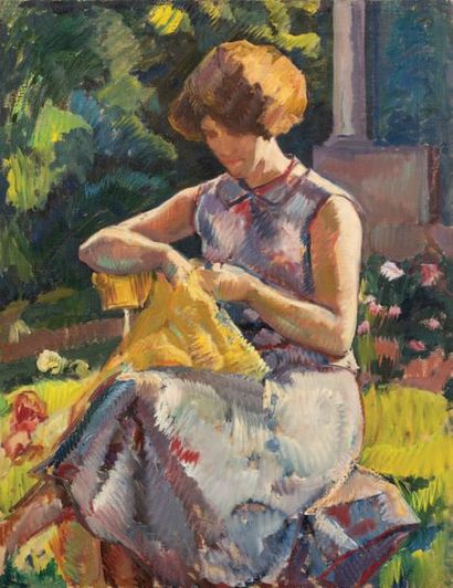 Alfred MARTIN (1888-1950) 
La dame au tricot
Huile sur toile Signée au dos
H_65,3...