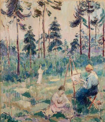 Fernand VERHAEGEN (1883-1975) 
Femmes au jardin, vers 1912
Huile sur toile Signée...
