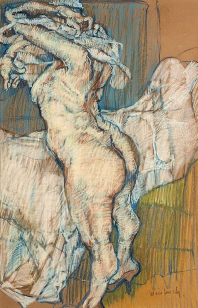 Claude WEISBUCH (1927-2014) 
Nu de dos
Pastel sur papier
H_101 cm l_65 mm