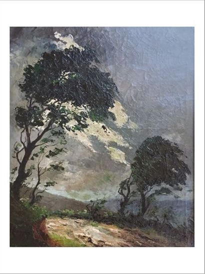 Dario de REGOYOS (1857-1913) Paysage aux arbres, circa 1880
Huile sur toile.
Signée...