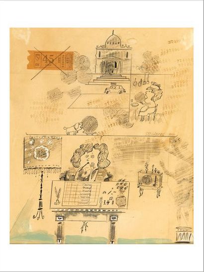 SAUL STEINBERG (1914-1999) Sans titre, 1950
Encre, gouache, crayon et collage sur...