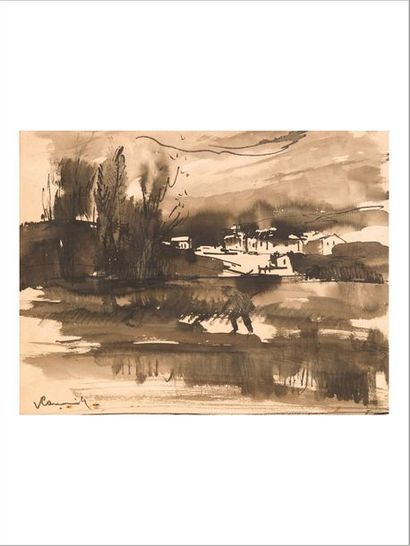 Maurice de Vlaminck (1876-1958) Landscape
Ink and wash on paper.
Signed lower left.

Ink...