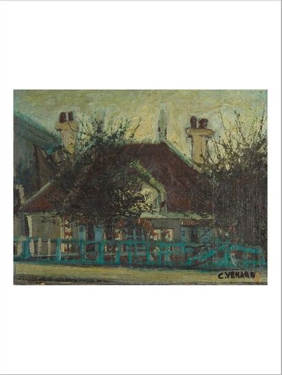 Claude VENARD (1913-1999) Paysage à la maison
Huile sur toile.
Signée en bas à droite.

Oil...