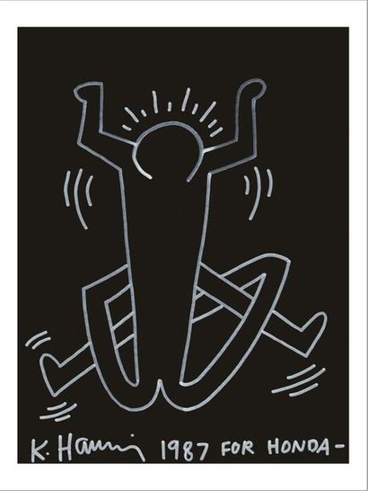 Keith Haring (1958-1990) 
For Honda, 1987
Marqueur blanc sur papier noir.
Signé,...