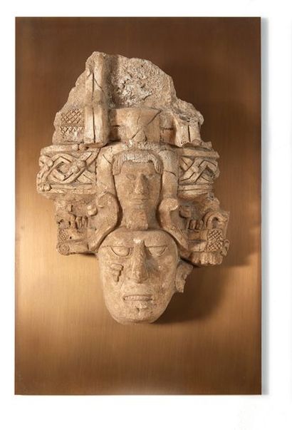 null LORD'S FACE. This impressive bas-relief reveals the face of a Mayan ruler. Her...