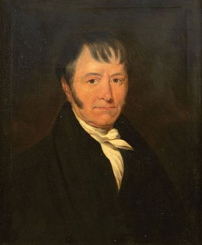 ECOLE ANGLAISE DU XIXe SIÈCLE Portrait d'homme à la cravate blanche
Huile sur toile.
H_37,8...
