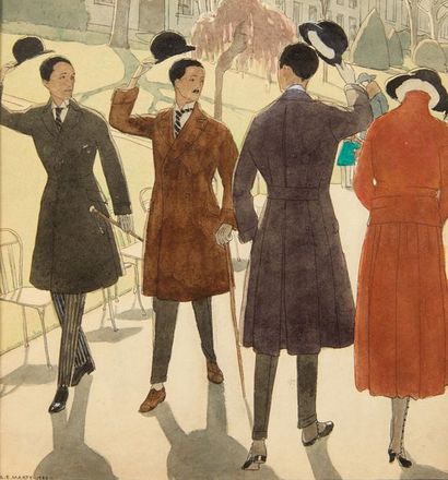 André Edouard MARTY (1882-1974) Les trois coups de chapeau ou l'avenue du bois, 1920
Aquarelle...