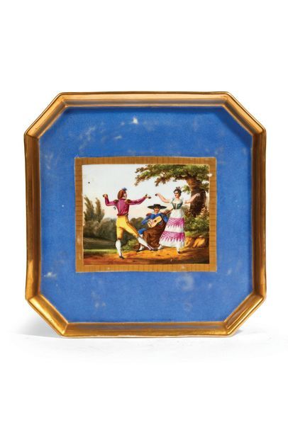 PARIS Square cabaret tray with cut corners in porcelain with polychrome decoration...
