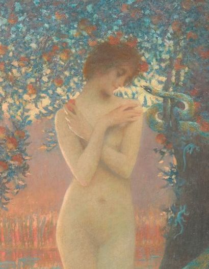 LUCIEN LEVY - DHURMER (1865-1953) Eve et le serpent, 1914
Huile sur toile.
Signée,...
