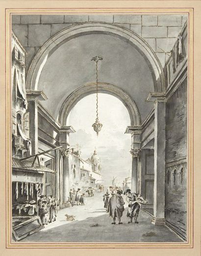 Giacomo Guardi (1764-1835) Venetian Caprice Two grey and brown washes, forming a...