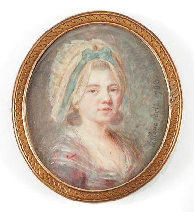 Leblanc (école française de la fin du XVIIIe siècle) Portrait de femme au bonnet...