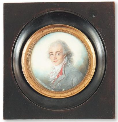 Ecole française vers 1790 Portrait d' homme à la redingote gris-perle et au gilet...