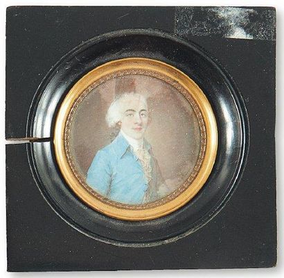 Nicolas Dubois (1746-1826) Portrait d' homme en habit de soie bleu ciel. Miniature...