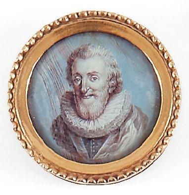 Ecole française du XVIIIe siècle Portrait du Roi Henri IV. Miniature ronde en fixé...