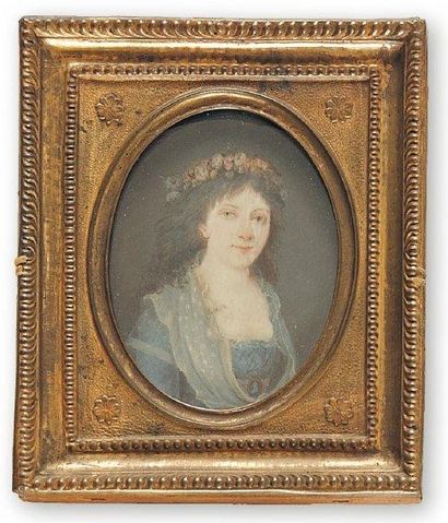 Ecole française du début du XIXe siècle Portrait de jeune femme à la couronne de...
