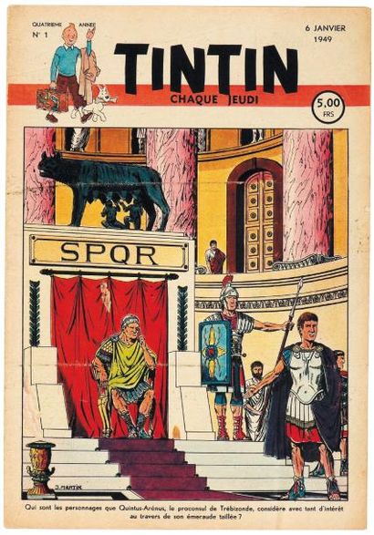 JACQUES MARTIN (1921-2010) Couverture Tintin, 6 Janvier 1949 couverture originale...