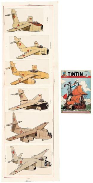JACQUES MARTIN (1921-2010) 6 Dessins originaux encre et couleur de « l'aviation russe...