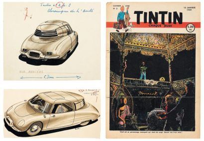 JACQUES MARTIN (1921-2010) Chronique auto du journal de Tintin: 2 dessins à l'encre...