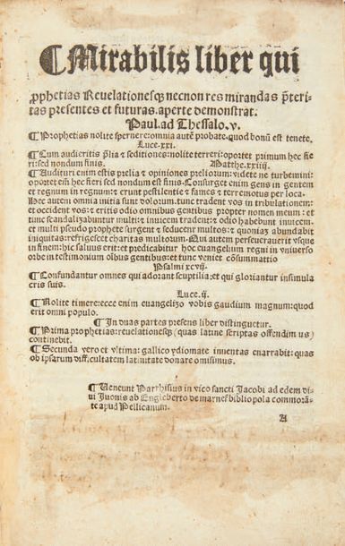[METHODIUS, pseudo]. Mirabilis liber Paris, Engelbert de Marnef, 4 September 1523....