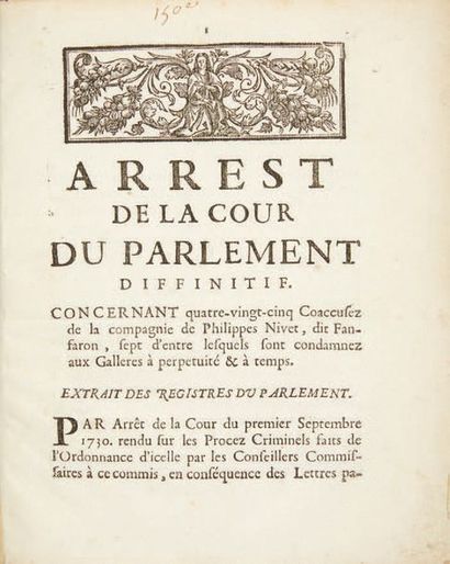 NIVET, Philippe dit Fanfaron. Collection of 4 exhibits around the trial against Philippe...