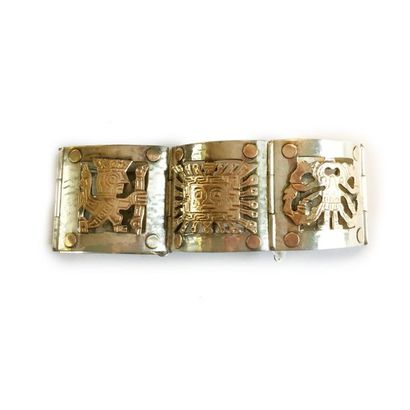 null Bracelet in 18K (750) yellow gold and silver articulated with square links,...