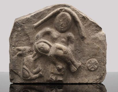 null BAS-RELIEF in carved limestone representing a Mother Goddess.
The deity is represented...