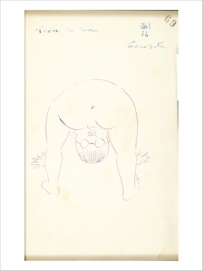Tsugouharu FOUJITA (1886-1968) 
Autoportrait
Encre sur papier.
Signé et titré en...