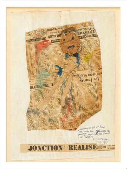 Victor Brauner (1903-1966) 
Jonction realized, 1945
Gouache and collage on newspaper.
Signed,...