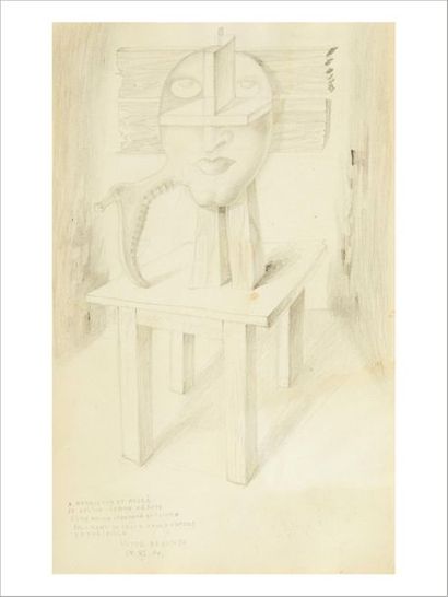 Victor Brauner (1903-1966) 
Composition surréaliste, 1944
Dessin au crayon sur papier.
Signé,...
