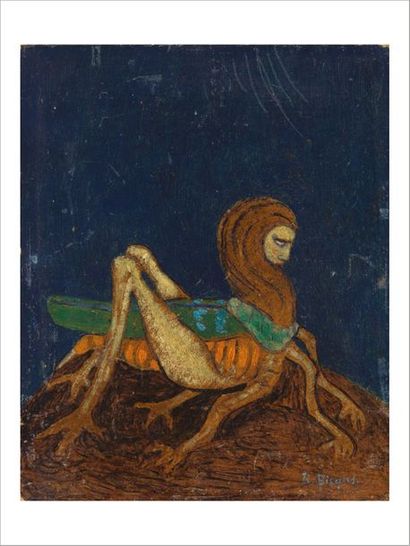 Boleslas BIEGAS (1877-1954) 
Vampire in the form of a grasshopper, 1914
Oil on board.
Signed...
