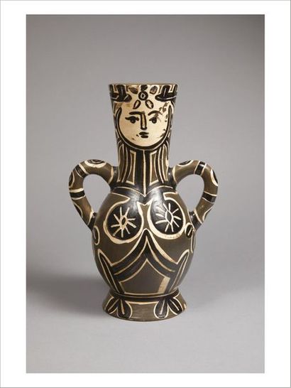 Pablo Picasso (1881-1973) Vase aux deux anses hautes, 1953 Vase tourné et modelé...