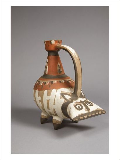 Pablo Picasso (1881-1973) 
Tarasque, 1954 Zoomorphic ceramic
pitcher painted partially...