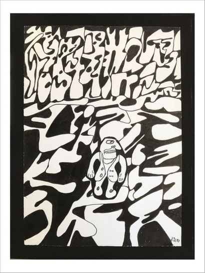 Jean Dubuffet (1901-1985) 
Landscape with a character, 1980
Indian ink and collage...