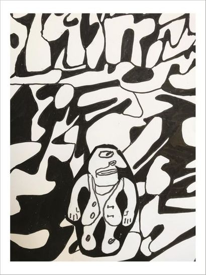 Jean Dubuffet (1901-1985) 
Landscape with a character, 1980
Indian ink and collage...