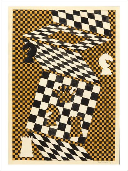 Victor VASARELY (1906-1997) 
Chessboard, 1935
Gouache on paper.
Signed lower right.
Gouache...