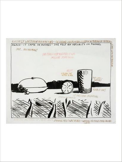 Raymond Pettibon (né en 1957) 
Composition
Ink on paper.
Ink on paper.
H_27,5 cm...