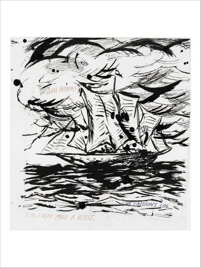 Raymond Pettibon (né en 1957) What fathom for
Encre et aquarelle sur papier.
Ink...