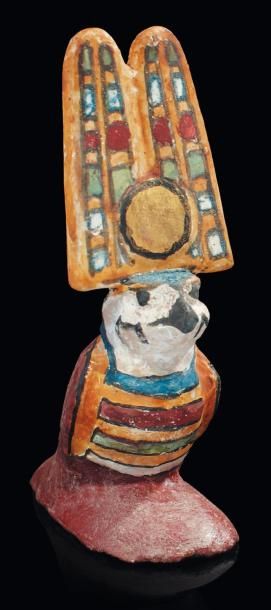 Égypte Statuette représentant un faucon Akhem coiffé des doubles plumes et du disque...