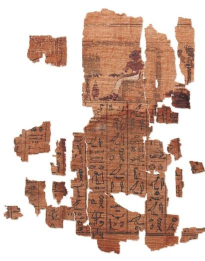 Égypte Lot composé de deux papyrus fragmentaires, l'un extrait d'un Livre des Morts...