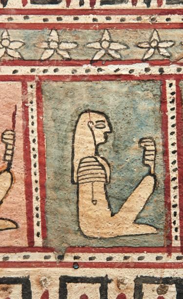Égypte Sarcophage d'enfant. Rare sarcophage quadrangulaire peint sur les côtés de...