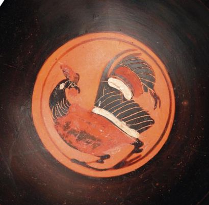 Néolithique & Antiquité classique Kylix à figures noires, le tondo peint d'un coq...