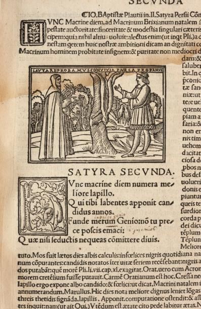 PERSE Satirae. Venise, J. Rosso, 25 avril 1516. In-folio de 129 ff.: demi-vélin blanc...