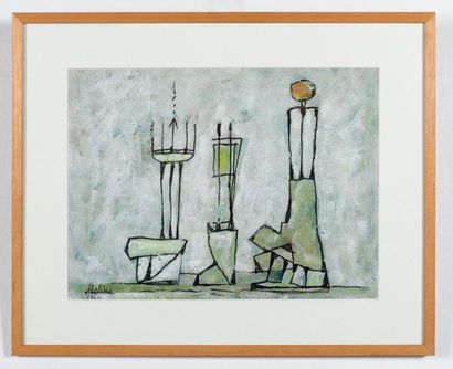 Frank Malina (1912-1981) Oil and ink on card. Signed and dated lower left. 
