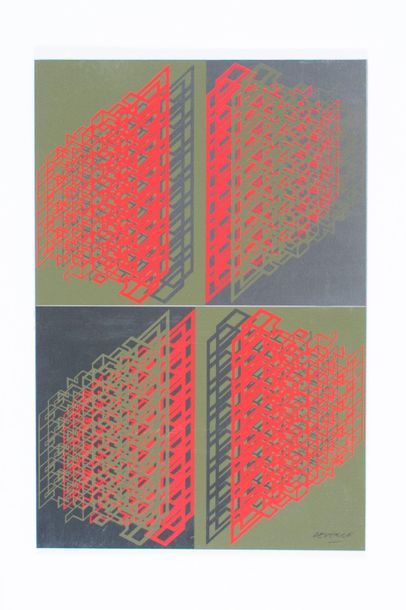 MICHEL DEVERNE (1927-2012) Composition, vers 1970
Sérigraphie sur métal. Signée en...